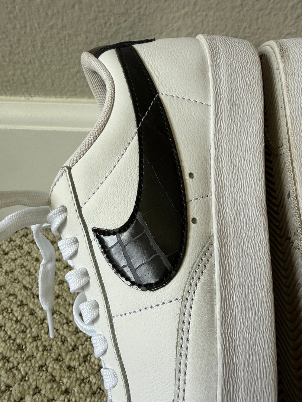 Nike Women’s Blazer Low-Top Sneakers with Black Croc Swoosh Accent
